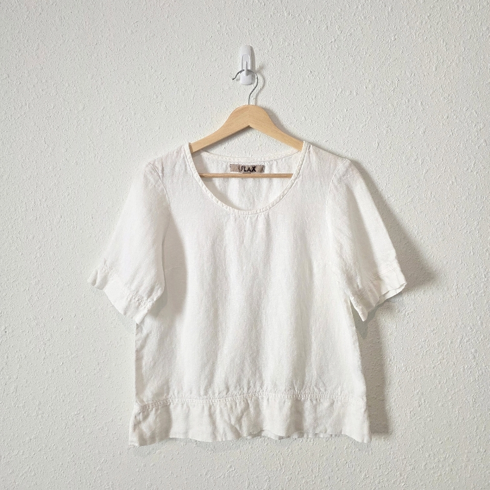 Flax White Boxy Short Sleeve Linen Tee XS/S